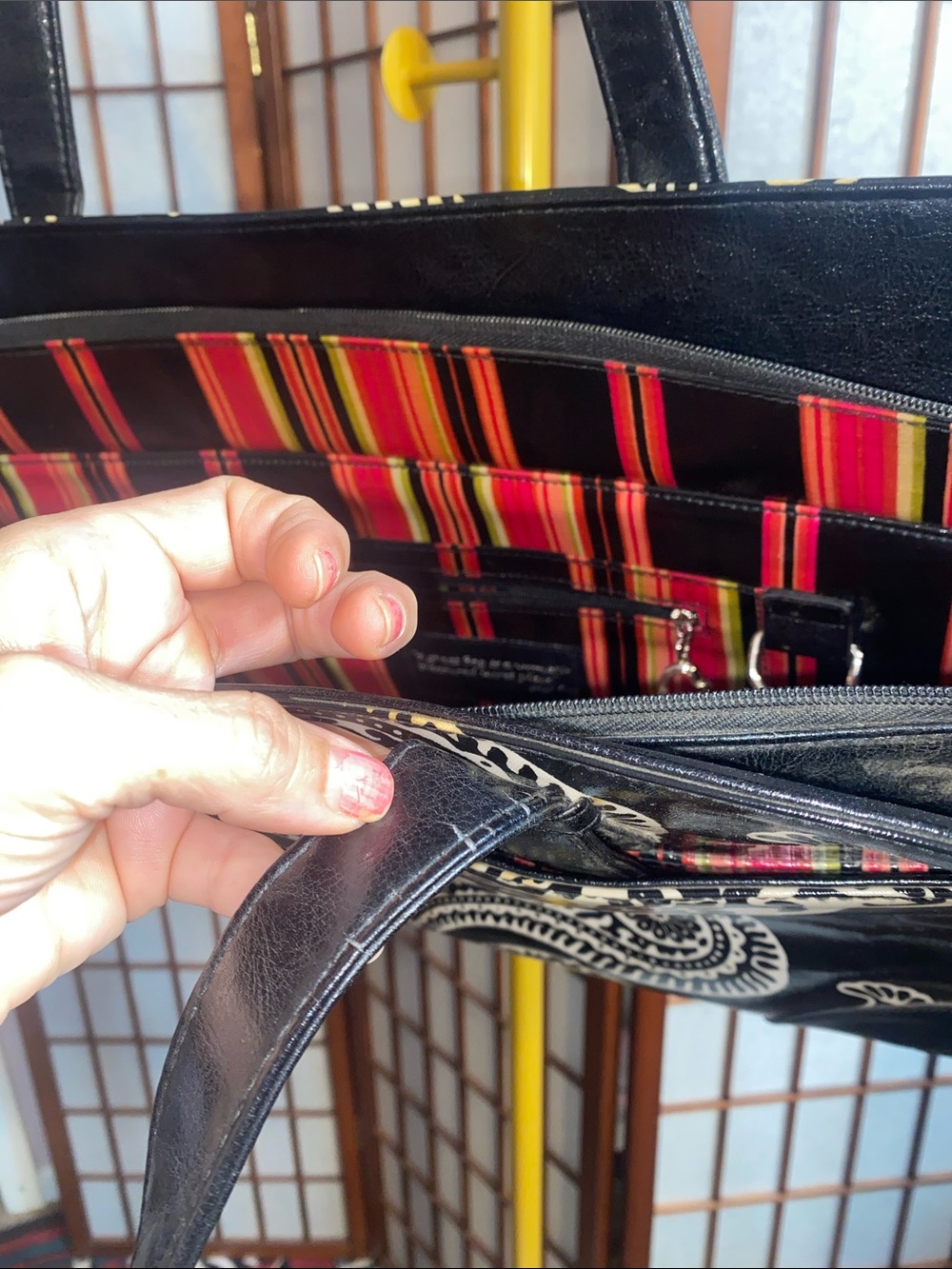 Gigi Hill Latched Water Resistant Tote Purse with Striped Interior - Picture 9 of 17
